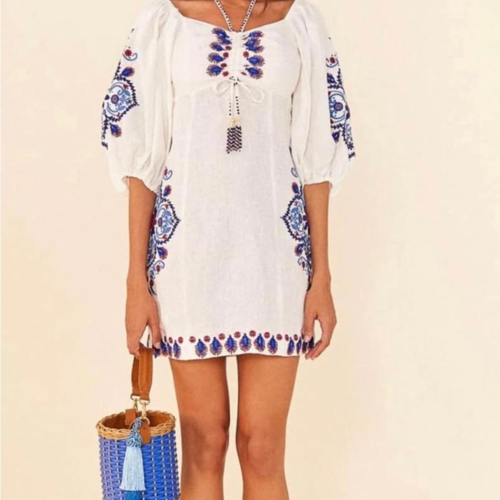 Farm Rio NWT Linen Beaded Dress